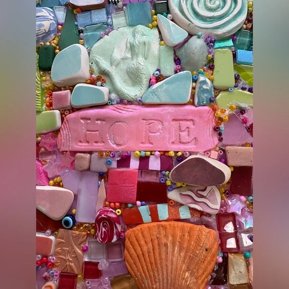 Handmade Mosaic Art” Enchanted Life”Polymer Clay Original On Wood 12”x 8” - Picture 5 of 10